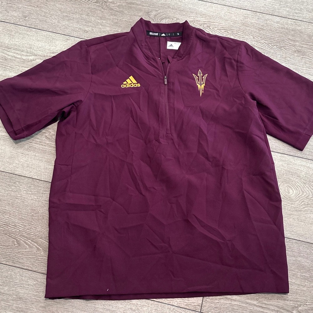 Adidas ASU Sun Devils Quarter Zip Pullover Mens L Maroon Short Sleeve Training